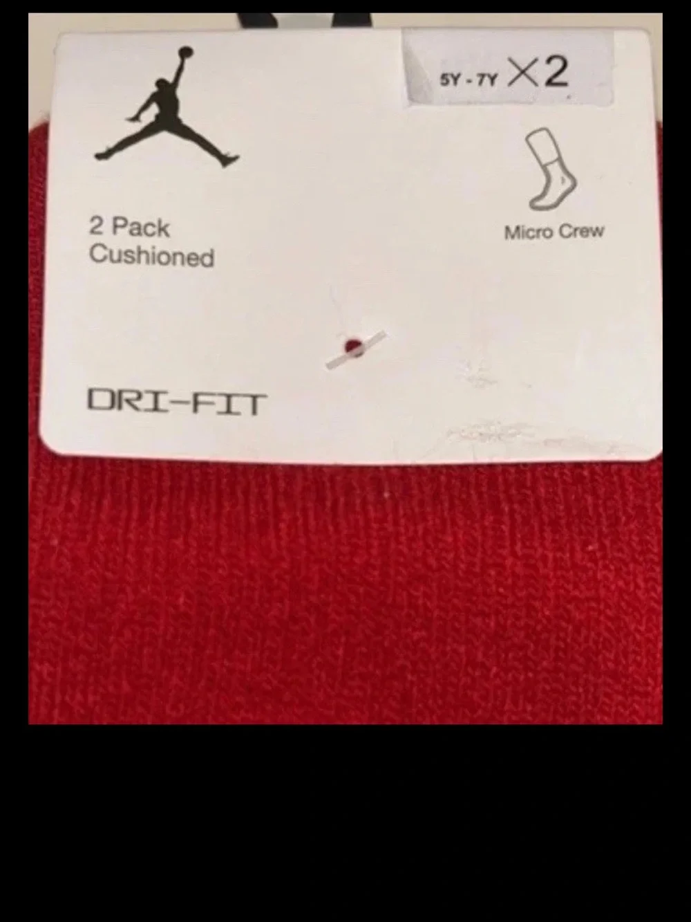 Nike Jumpman Kids Crew Socks 2 Pair Youth 5Y-7Y Red Black w Jordan Logo Cushion